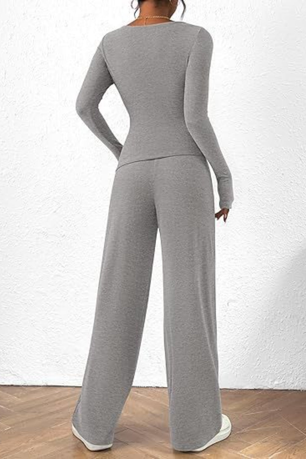 Round Neck Long Sleeve Top and Pants Set