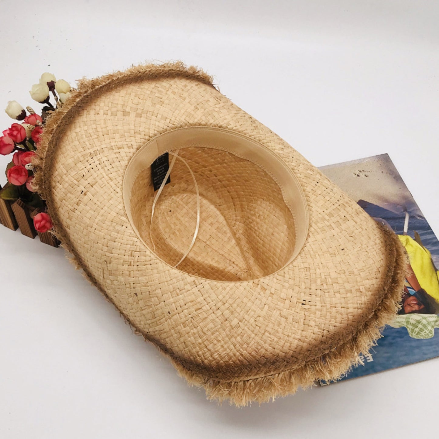 Raw Hem Wide Brim Straw Woven Hat