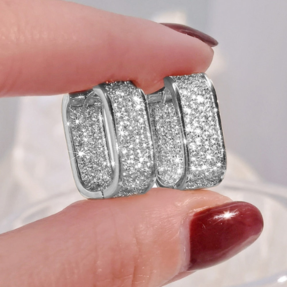 Pave` CZ Hoop Earrings