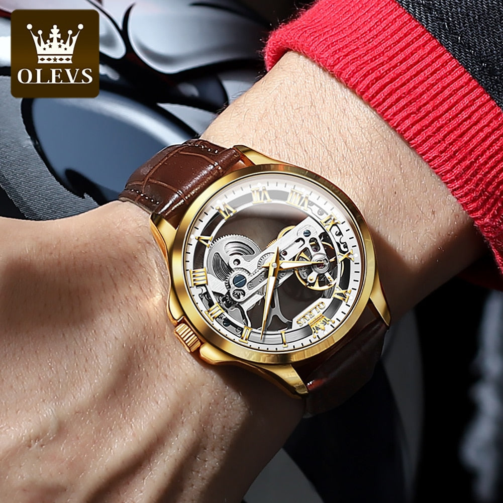 Sophisticated Timekeeping: Men's Skeleton Watch w/Leather Band