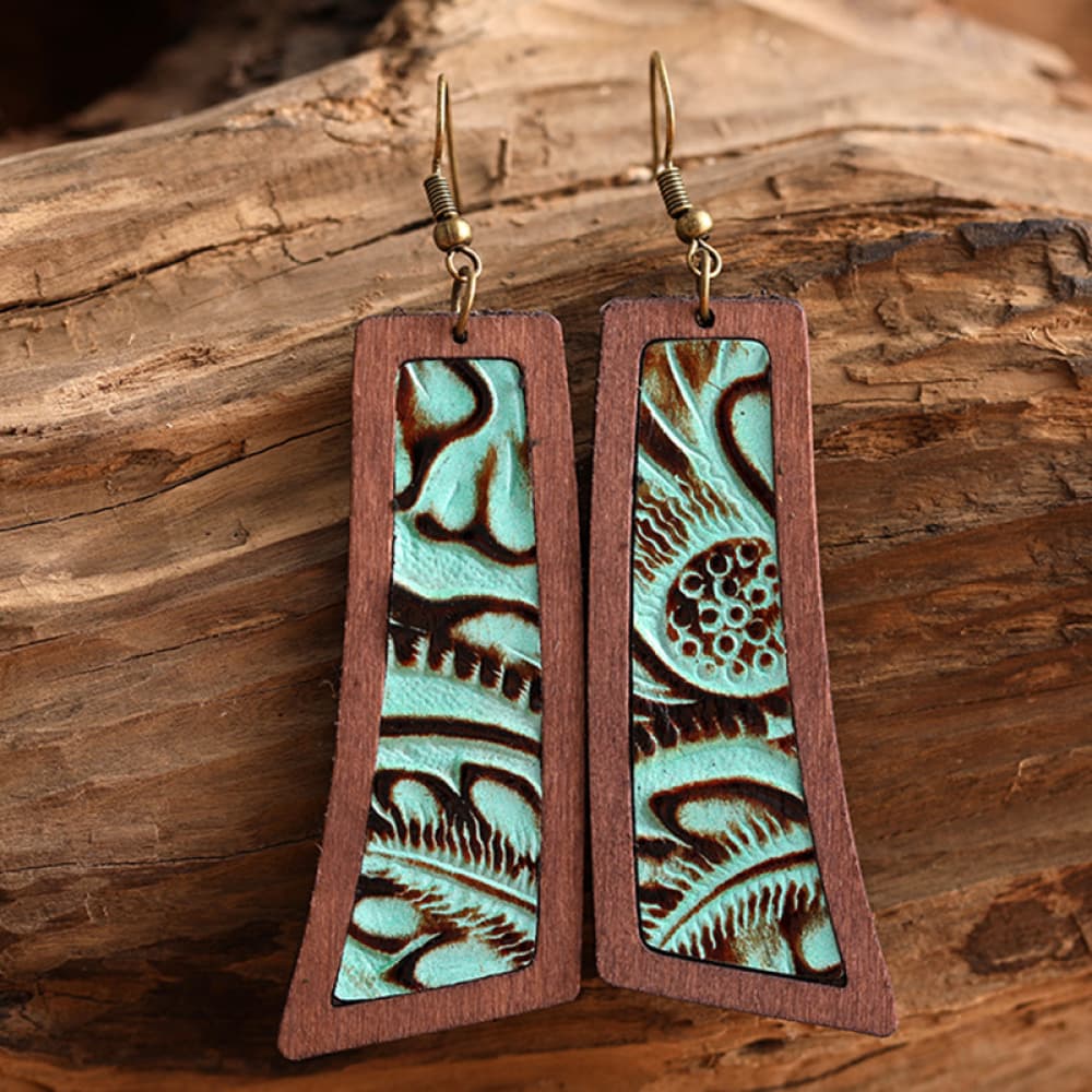 Turquois Painted Wooden Earrings
