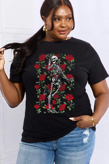 Simply Love Full Size Skeleton & Rose Graphic Cotton Tee