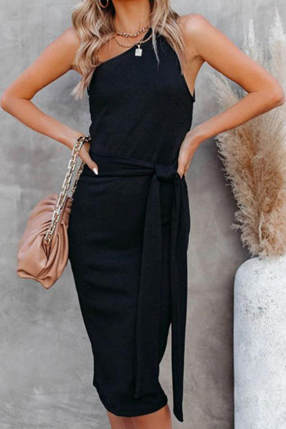 Tie Front One-Shoulder Sleeveless Dress