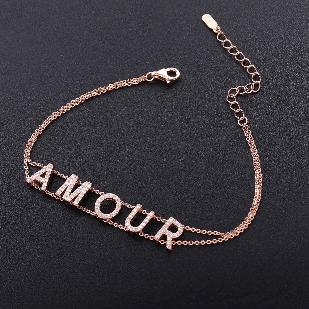 925 Sterling Silver CZ  AMOUR Bracelet