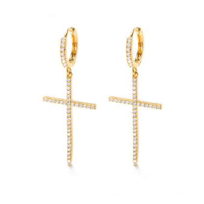 CZ Cross Hoop Earrings