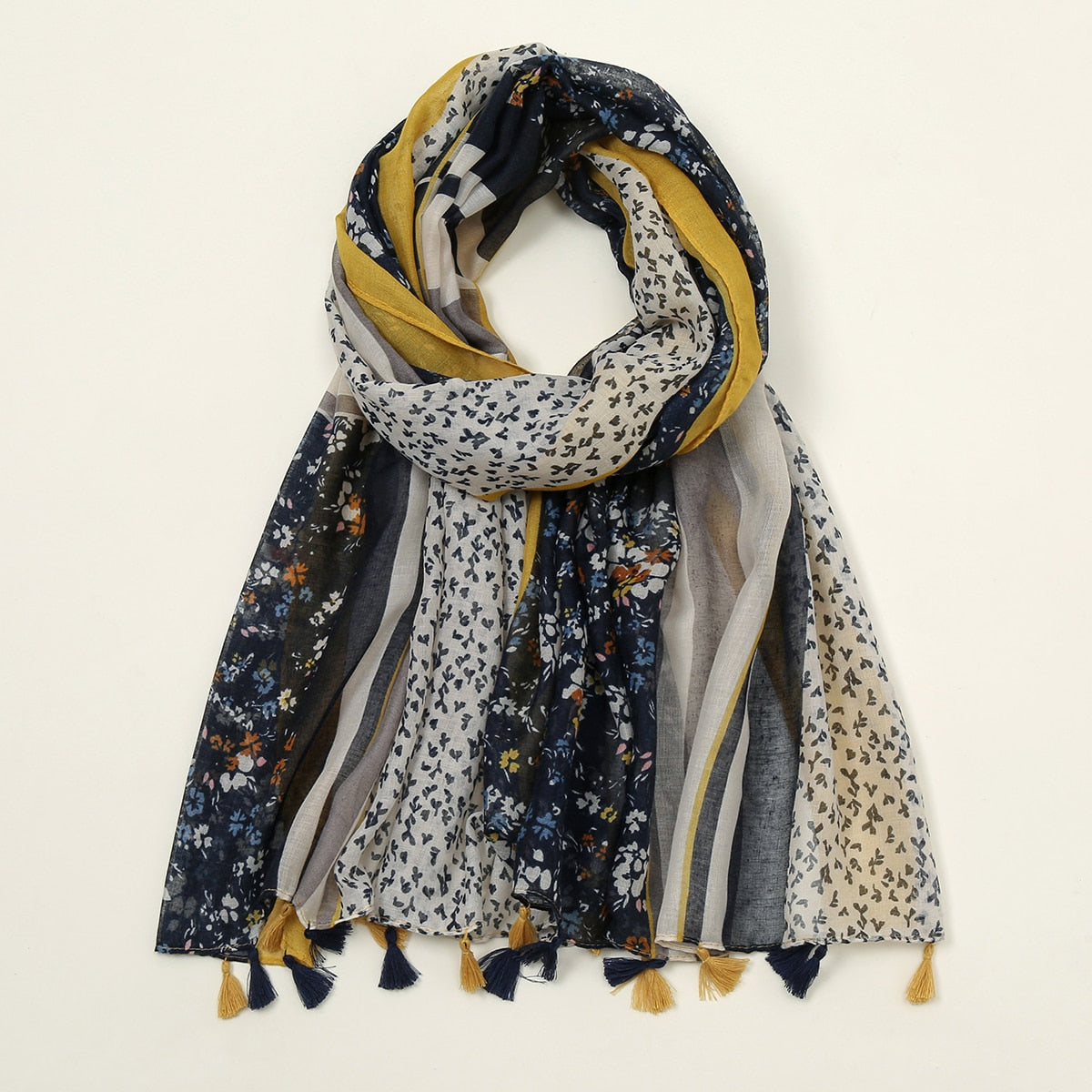 Soft Linen Fresh Floral Tassel Scarfs