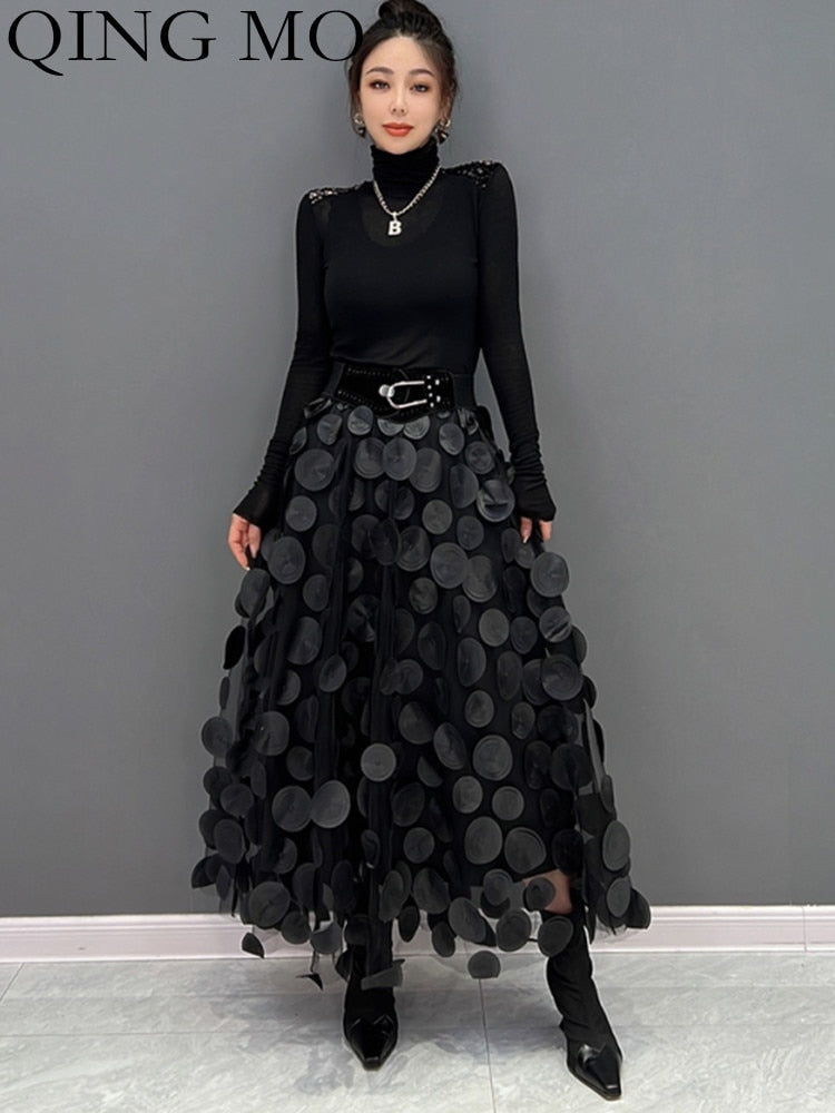 Black Polka Dot Mesh Skirt