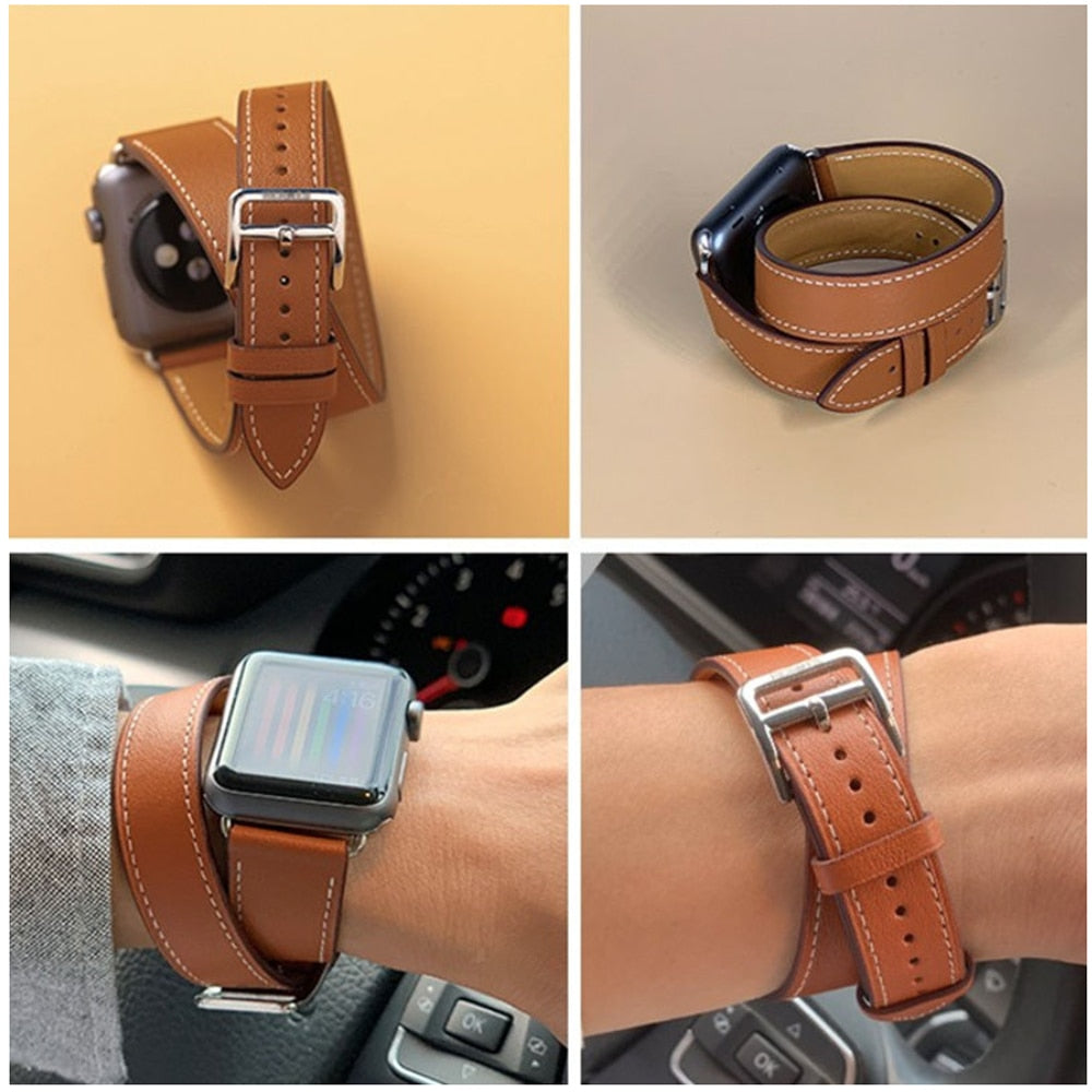 High Quality Leather Double Tour Strap For Smart Watch