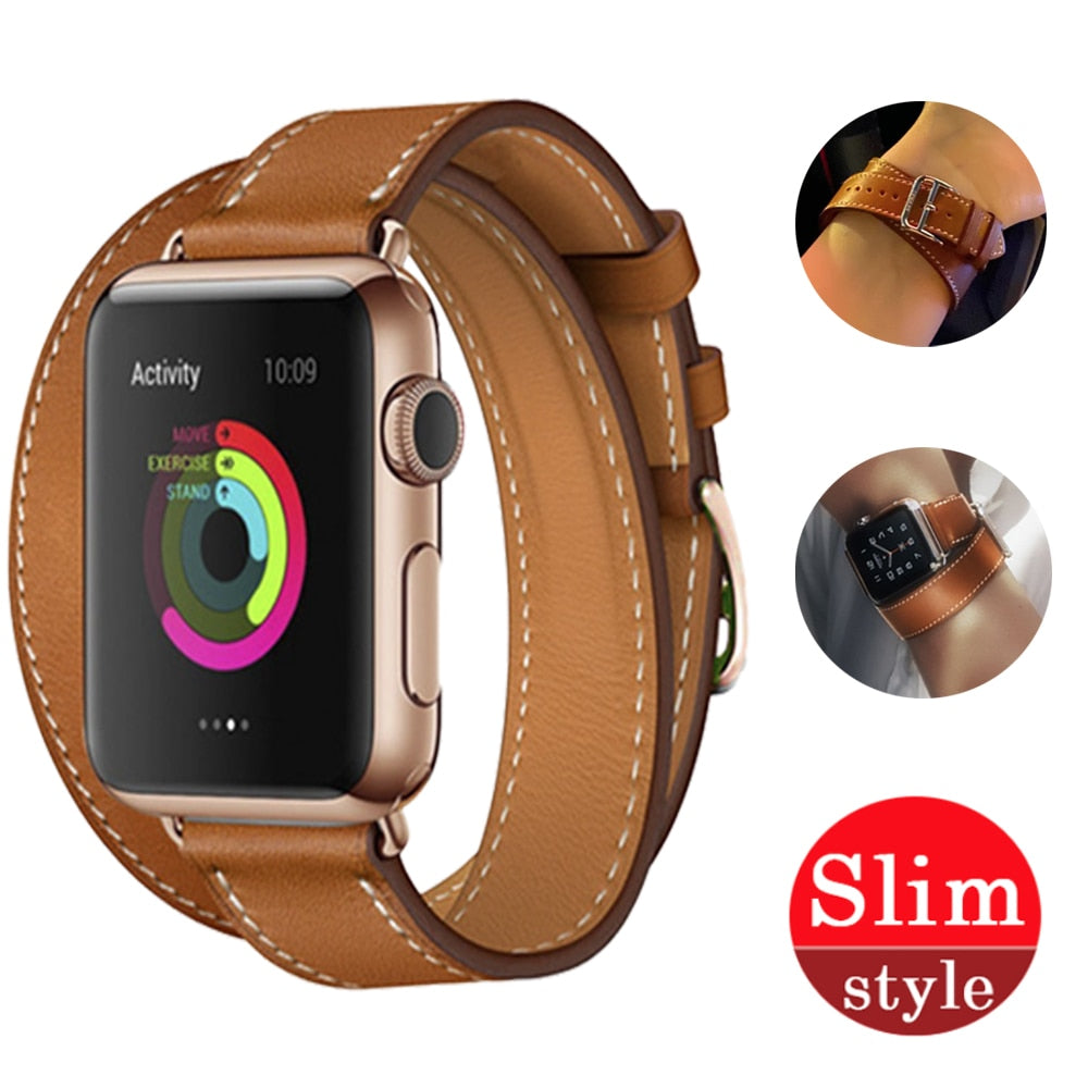 High Quality Leather Double Tour Strap For Smart Watch