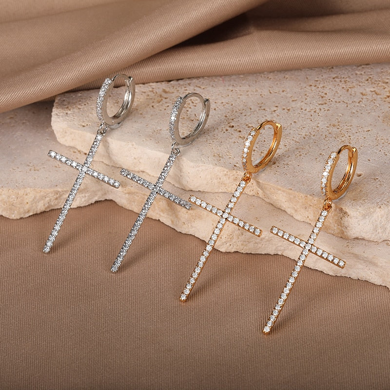 CZ Cross Hoop Earrings