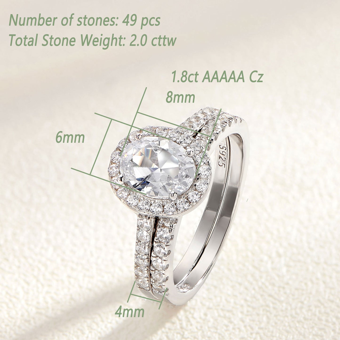 Oval Cut Engagement Ring Wedding Set Solid 925 Sterling Silver Dazzling CZ