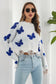 Printed Round Neck Ribbed Long Sleeve Sweater